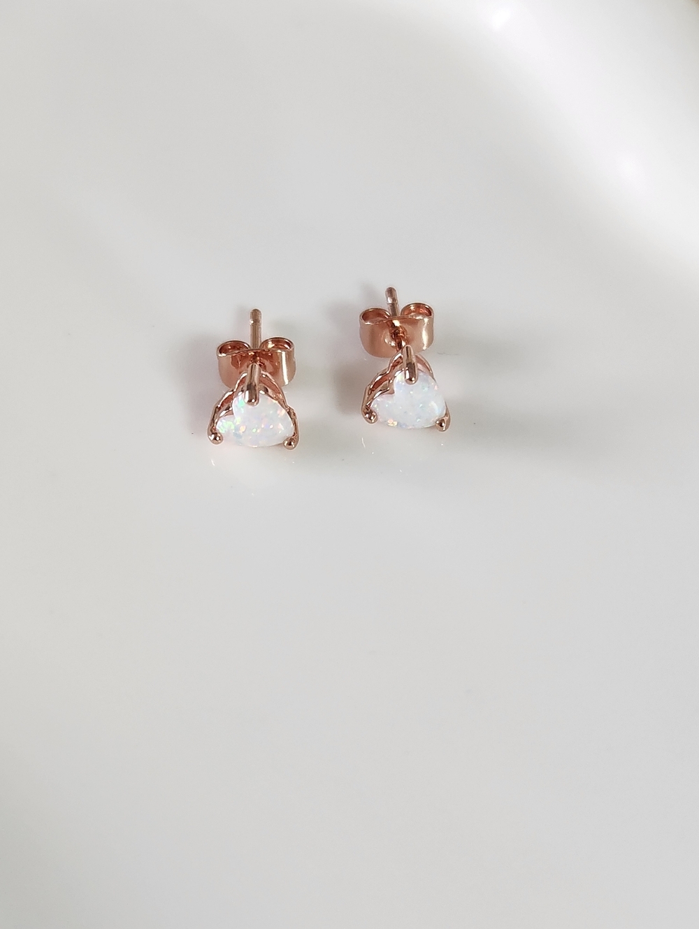 Rose Gold Plated Opal Heart Earrings